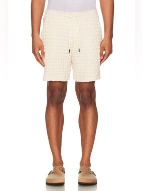 OAS Cream Textured Swim Trunks with Drawstring Waist
